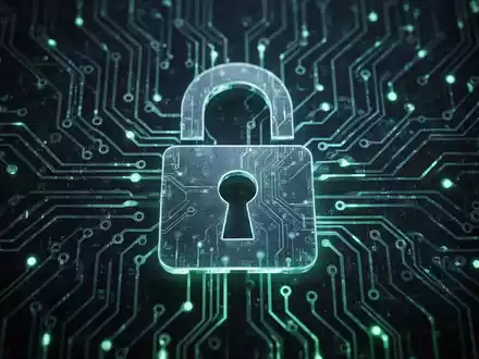 A stylized digital padlock icon over a glowing circuit board pattern, representing cybersecurity threats and AI in finance. - Foto: über boerse-global.de