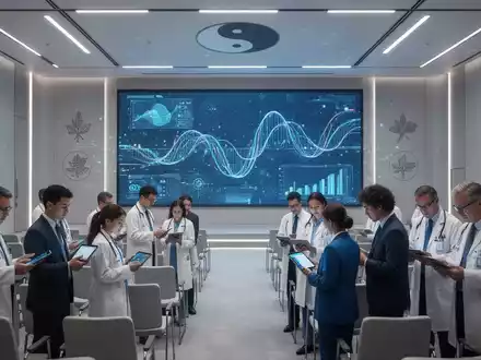 Eine Gruppe von Medizinern diskutiert in einem modernen Konferenzsaal vor einem Bildschirm mit digitalen Datenvisualisierungen. - Foto: über boerse-global.de