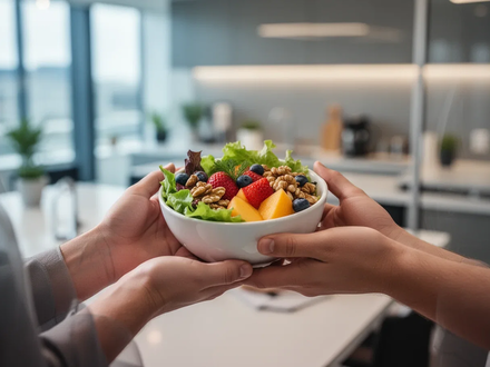 Hände halten eine kleine, gesunde Mahlzeit, die bewusste Essgewohnheiten und Portionskontrolle symbolisiert. - Foto: über boerse-global.de