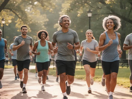 Eine diverse Gruppe von Menschen in Bewegung im Freien, die einen gesunden Lebensstil und Prävention von Diabetes symbolisiert. - Foto: über boerse-global.de