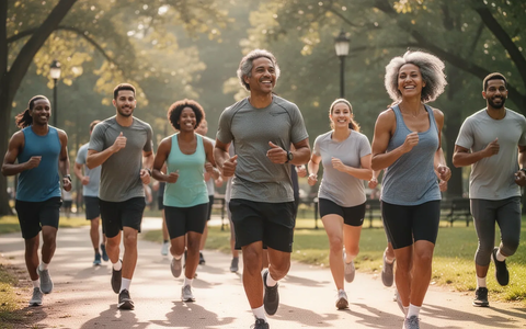Eine diverse Gruppe von Menschen in Bewegung im Freien, die einen gesunden Lebensstil und Prävention von Diabetes symbolisiert. - Foto: über boerse-global.de