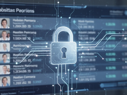 Eine Nahaufnahme eines digitalen Bildschirms mit verschlüsselten Gesundheitsdaten und einem Sicherheitsschloss-Symbol, das Datenschutz im Gesundheitswesen symbolisiert. - Foto: über boerse-global.de