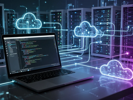 A network of glowing lines connecting a laptop to abstract cloud infrastructure, symbolizing web development and client-side tools. - Foto: über boerse-global.de