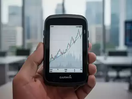 Eine Hand hält ein Garmin GPS-Gerät, dessen Bildschirm eine abstrakte, aufwärts gerichtete Aktienkursgrafik zeigt. - Foto: über boerse-global.de