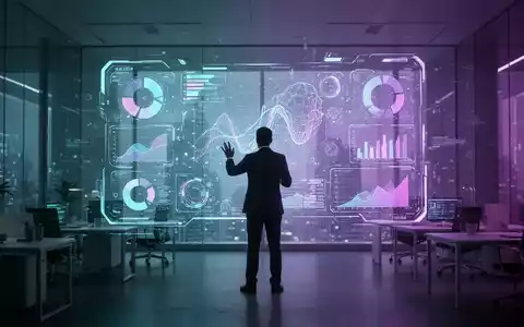 Eine futuristische Büroumgebung mit einer Person, die mit einer holografischen Benutzeroberfläche interagiert, die Datenvisualisierungen anzeigt. - Foto: über boerse-global.de