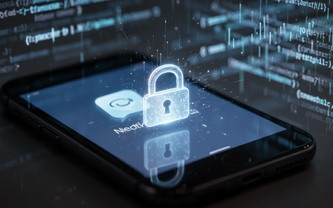 A close-up of a smartphone screen showing a notification icon and a digital padlock, with blurred code in the background. - Foto: über boerse-global.de