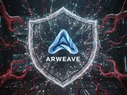 A digital shield protecting a stylized Arweave logo from red, malicious tendrils, symbolizing a supply chain attack. - Foto: über boerse-global.de