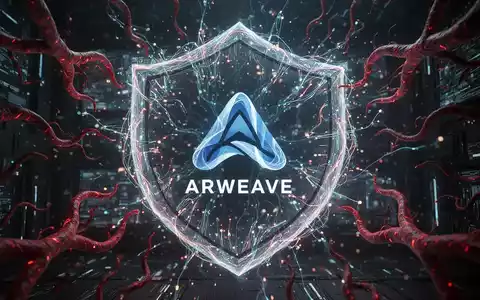 A digital shield protecting a stylized Arweave logo from red, malicious tendrils, symbolizing a supply chain attack. - Foto: über boerse-global.de