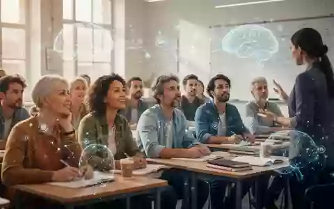 Eine Gruppe Erwachsener unterschiedlichen Alters sitzt in einem modernen Klassenzimmer und lernt eine neue Sprache. - Foto: über boerse-global.de