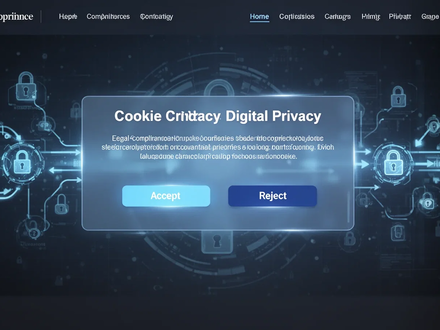 Ein stilisiertes Cookie-Banner auf einem digitalen Bildschirm mit leuchtenden Zustimmungs- und Ablehnungsbuttons, umgeben von abstrakten Datensymbolen. - Foto: über boerse-global.de
