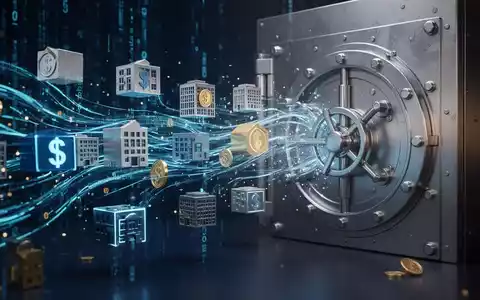 Abstrakte Darstellung von digitalen Daten, die in physische Investitionssymbole fließen, vor einem Hintergrund aus Finanzgebäuden. - Foto: über boerse-global.de