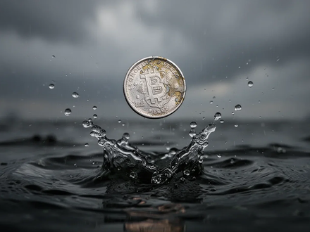 Eine einzelne, angelaufene Silbermünze stürzt in dunkles, turbulentes Wasser und erzeugt einen dramatischen Spritzer. - Foto: über boerse-global.de
