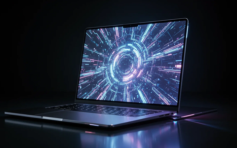 A close-up of a high-tech laptop with a vibrant, colorful OLED screen, highlighting its advanced display technology. - Foto: über boerse-global.de