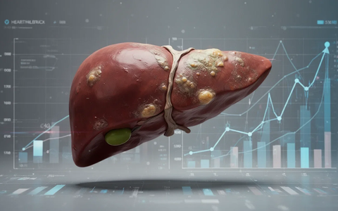 Eine stilisierte, abstrakte Darstellung einer Leber mit Andeutungen von Fettleber, daneben Symbole für finanzielles Risiko oder Gesundheitsdaten. - Foto: über boerse-global.de