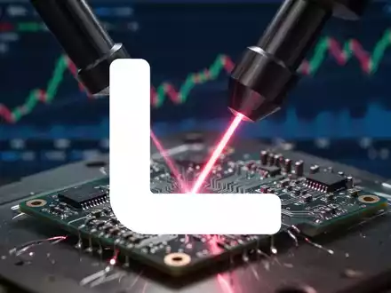 Nahaufnahme eines Laserstrahls, der eine Leiterplatte schneidet, mit verschwommenem Finanzdiagramm im Hintergrund. - Foto: über boerse-global.de