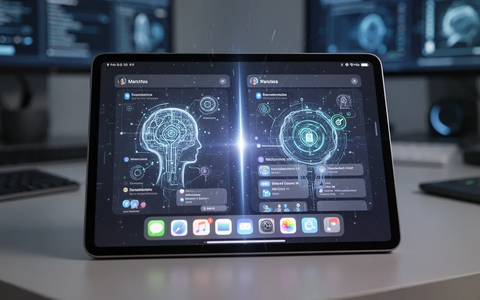 Close-up of an iPad Pro displaying two applications simultaneously in a split-screen view, illustrating advanced multitasking capabilities. - Foto: über boerse-global.de