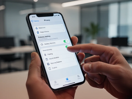 A close-up of an iPhone screen showing privacy settings, with a hand interacting with it, symbolizing user control over device settings. - Foto: über boerse-global.de