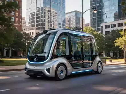 An autonomous electric shuttle bus driving on a city street in Atlanta, connecting public transit with local destinations. - Foto: über boerse-global.de