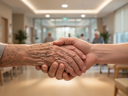 Eine ältere Hand wird sanft von einer jüngeren Hand gehalten, symbolisch für Unterstützung und Pflege bei Demenz. - Foto: über boerse-global.de