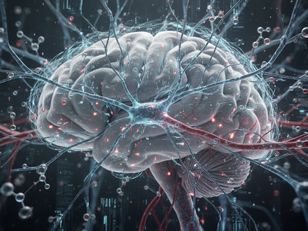 Abstrakte Darstellung von neuronalen Pfaden und Gehirnaktivität, verknüpft mit Blutgefäßen und molekularen Strukturen. - Foto: über boerse-global.de