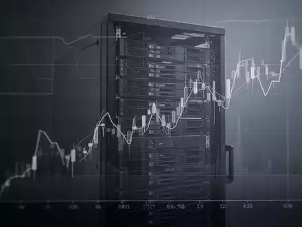Abstürzender Börsenkursgraph über einem Server-Rack, der den Verkauf von Technologieaktien und eine starke negative Preisstimmung darstellt. - Foto: über boerse-global.de