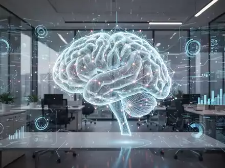 A glowing, abstract AI network or brain overlaying a modern office desk with digital interfaces, symbolizing advanced productivity tools. - Foto: über boerse-global.de