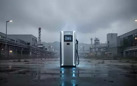 Eine futuristische Wasserstoff-Brennstoffzelle in einer kargen Industrielandschaft unter einem bewölkten Himmel. - Foto: über boerse-global.de