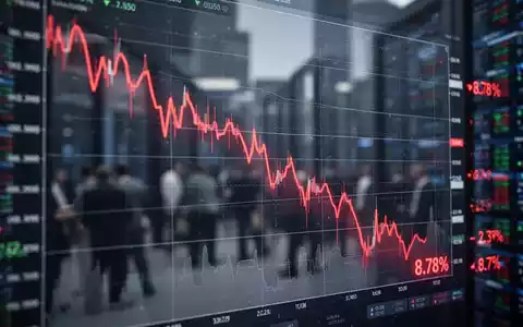 Nahaufnahme eines digitalen Börsendiagramms mit starkem Abwärtstrend und roten Zahlen, die eine 8,78%ige Korrektur zeigen. - Foto: über boerse-global.de