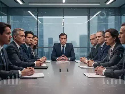 Eine Gruppe von Führungskräften in einem Konferenzraum, die konzentriert über komplexe Vorschriften und Pflichten diskutieren. - Foto: über boerse-global.de