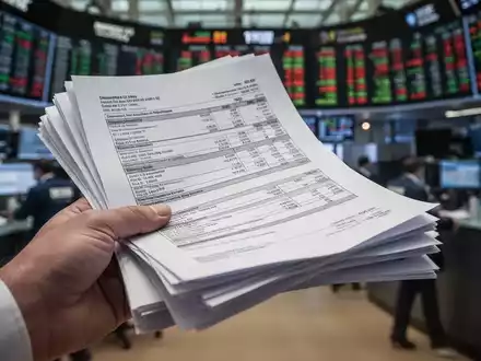 Nahaufnahme einer Hand, die Finanzdokumente hält, mit einem unscharfen Hintergrund einer modernen Börse. - Foto: über boerse-global.de
