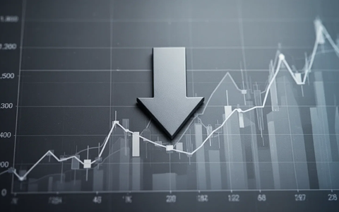 Ein stilisierter Abwärtspfeil auf einem Finanzdiagramm, der eine Herabstufung der Kreditwürdigkeit symbolisiert. - Foto: über boerse-global.de