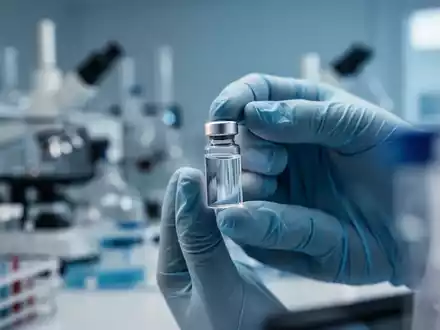 Eine Hand hält ein medizinisches Fläschchen in einem Labor, mit unscharfer pharmazeutischer Ausrüstung im Hintergrund. - Foto: über boerse-global.de