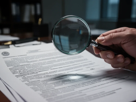 Eine Hand hält eine Lupe über ein offizielles Dokument, das Text und Stempel enthält, in einer bürokratischen Umgebung. - Foto: über boerse-global.de