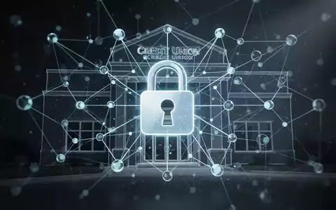 Digital padlock icon overlaying a network of interconnected nodes, symbolizing cybersecurity for a credit union. - Foto: über boerse-global.de