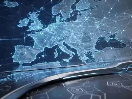 Eine stilisierte, blau leuchtende digitale Netzkarte Europas, die technologische SouverĂ€nitĂ€t und strategische digitale Infrastruktur symbolisiert. - Foto: ĂŒber boerse-global.de