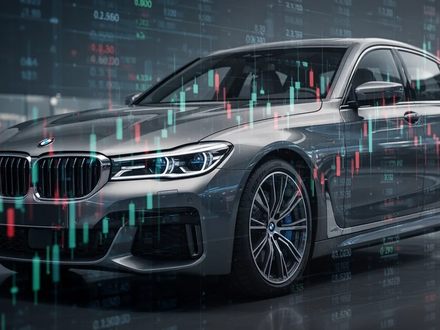 Ein modernes BMW-Fahrzeug mit angedeuteten digitalen Finanzdaten, das Luxus und die Automobilindustrie repräsentiert. - Foto: über boerse-global.de