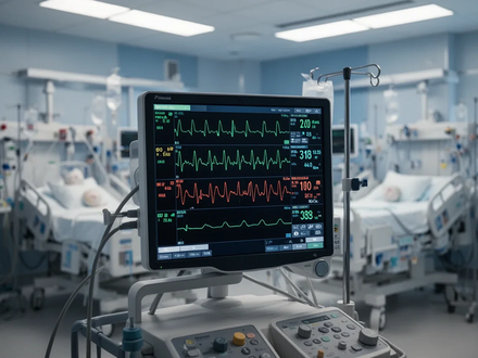 Ein medizinischer Monitor mit Vitalwerten in einem modernen Intensivmedizin-Raum, der Fortschritte in der Sepsis-Behandlung darstellt. - Foto: über boerse-global.de