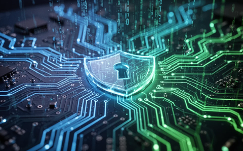 A glowing, futuristic circuit board with intricate pathways and data streams, symbolizing digital security and updates. - Foto: über boerse-global.de