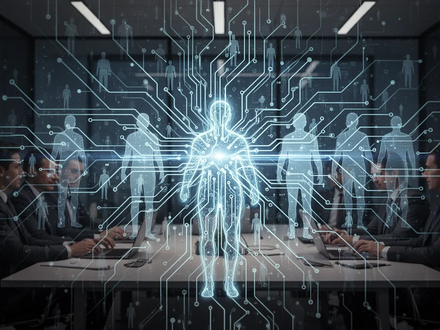Eine futuristische Darstellung von künstlicher Intelligenz mit leuchtenden Schaltkreisen und menschlichen Silhouetten, die die digitale Transformation der Arbeitswelt symbolisiert. - Foto: über boerse-global.de