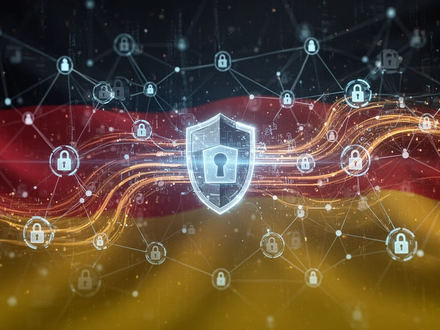 An abstract digital network with data flows, subtly incorporating colors of the German flag, symbolizing digital government and sovereignty. - Foto: über boerse-global.de