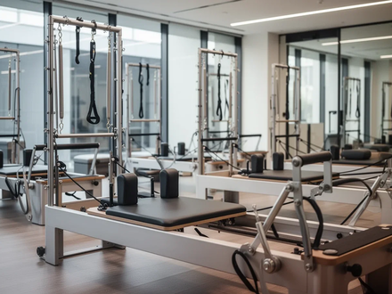 Ein modernes Reformer-Pilates-Studio mit mehreren Pilates-Geräten in einer geräumigen, gut beleuchteten Umgebung. - Foto: über boerse-global.de