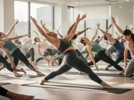 Menschen machen Rückenübungen im Tele-Gym, mit Fokus auf Stärkung und Flexibilität in einem hellen Studio. - Foto: über boerse-global.de