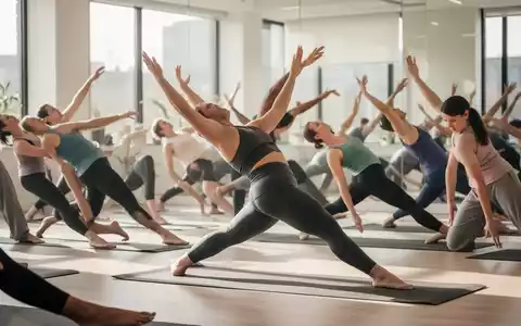Menschen machen Rückenübungen im Tele-Gym, mit Fokus auf Stärkung und Flexibilität in einem hellen Studio. - Foto: über boerse-global.de