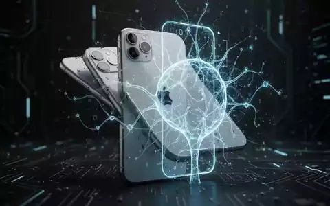 An iPhone 11 partially obscured by glowing AI neural network patterns, symbolizing its incompatibility with new software. - Foto: über boerse-global.de