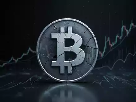 Ein stilisiertes, leicht beschädigtes Bitcoin-Symbol in kühlen Tönen auf dunklem Hintergrund, das einen Wochenverlust darstellt. - Foto: über boerse-global.de