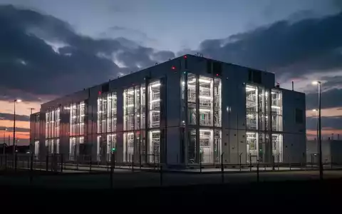 Eine riesige, moderne Batteriespeicheranlage in der Dämmerung, die die Energiespeicherungstechnologie symbolisiert. - Foto: über boerse-global.de