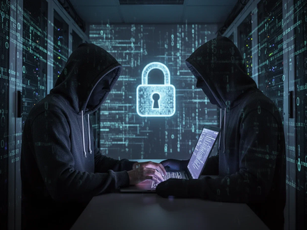 A person in a hoodie typing on a laptop, surrounded by digital data streams, symbolizing cloud data security threats. - Foto: über boerse-global.de