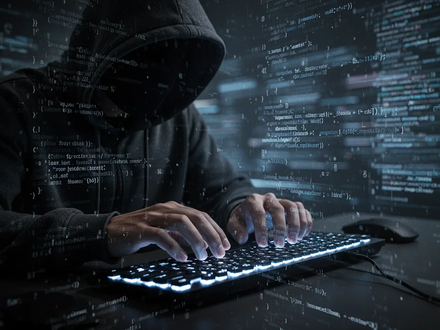 Eine Person im Kapuzenpullover tippt schnell auf einer Tastatur, umgeben von digitalen Datenströmen, die Datenraub symbolisieren. - Foto: über boerse-global.de