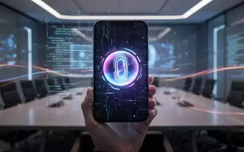 A close-up of a hand holding a smartphone, displaying a futuristic user interface with an AI assistant icon. - Foto: über boerse-global.de
