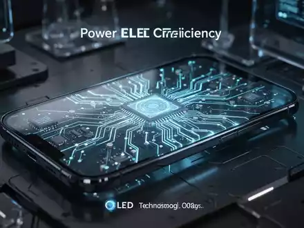 Close-up of a futuristic smartphone screen with glowing blue circuit patterns, symbolizing advanced display technology and battery efficiency. - Foto: über boerse-global.de